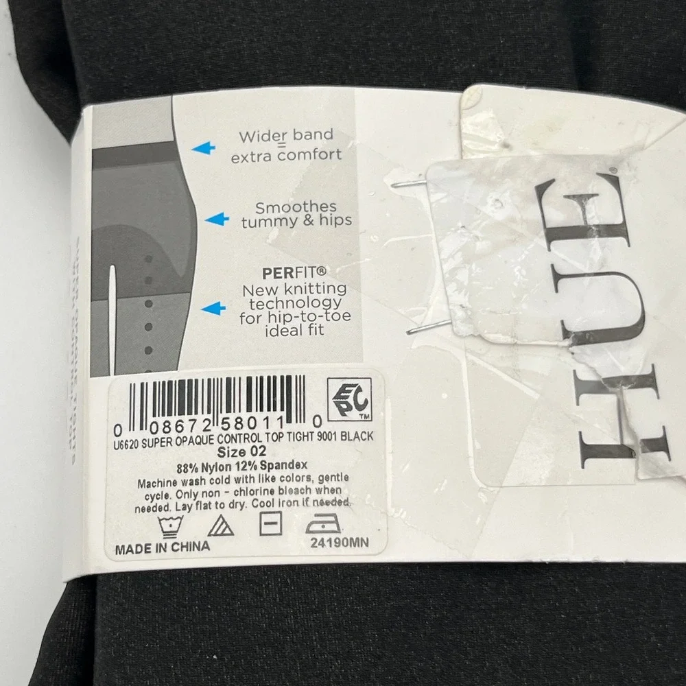 Hue Tights Women Size 2 Black Super Opaque Control Top U6620 Perfit Technology